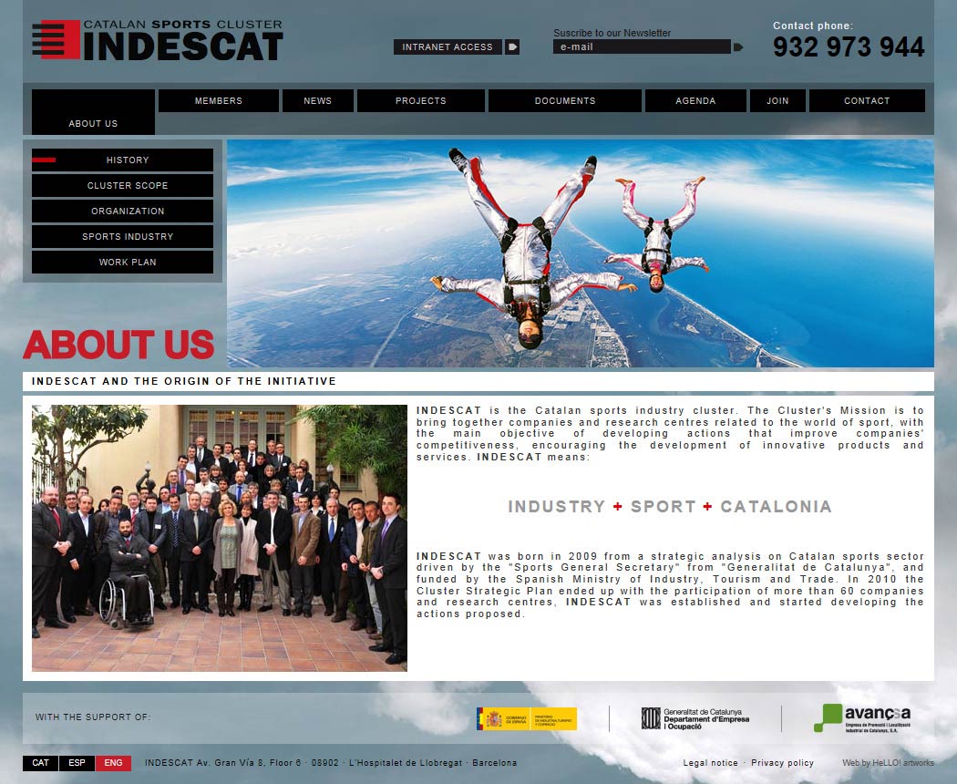 Desarrollo de la página web corporativa INDESCAT: CATALAN SPORTS CLUSTER