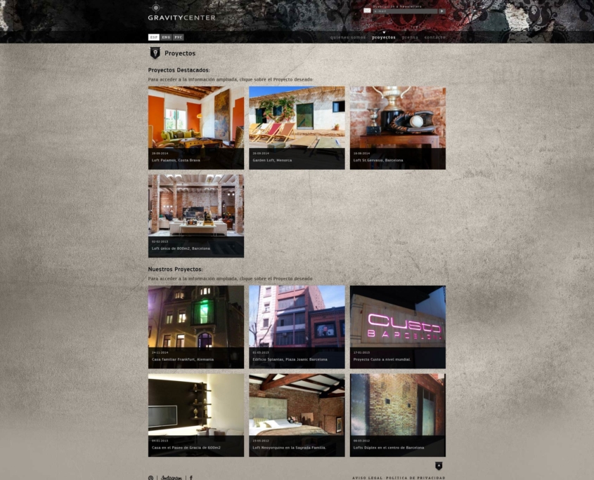 Desarrollo de la página web corporativa GRAVITY CENTER